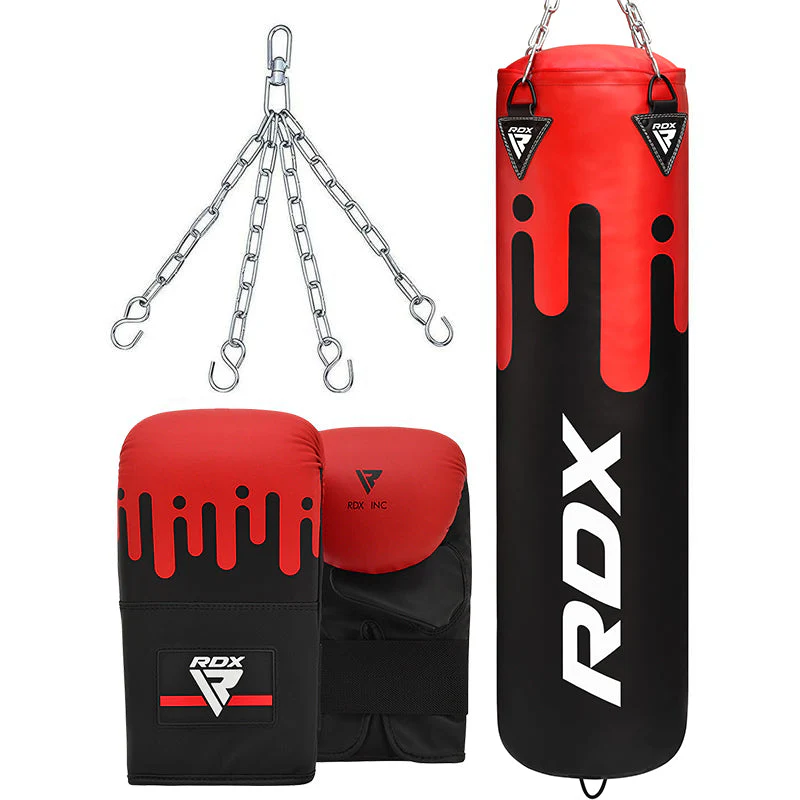 RDX F9 4ft / 5ft 3-in-1 Red / Black Punch Bag with Mitts Set - Image 6