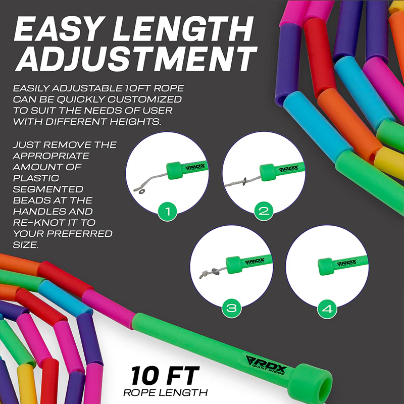 RDX BR Rainbow Color Braided Nylon Tangle-Free 10ft Kids Skipping Rope - Image 7