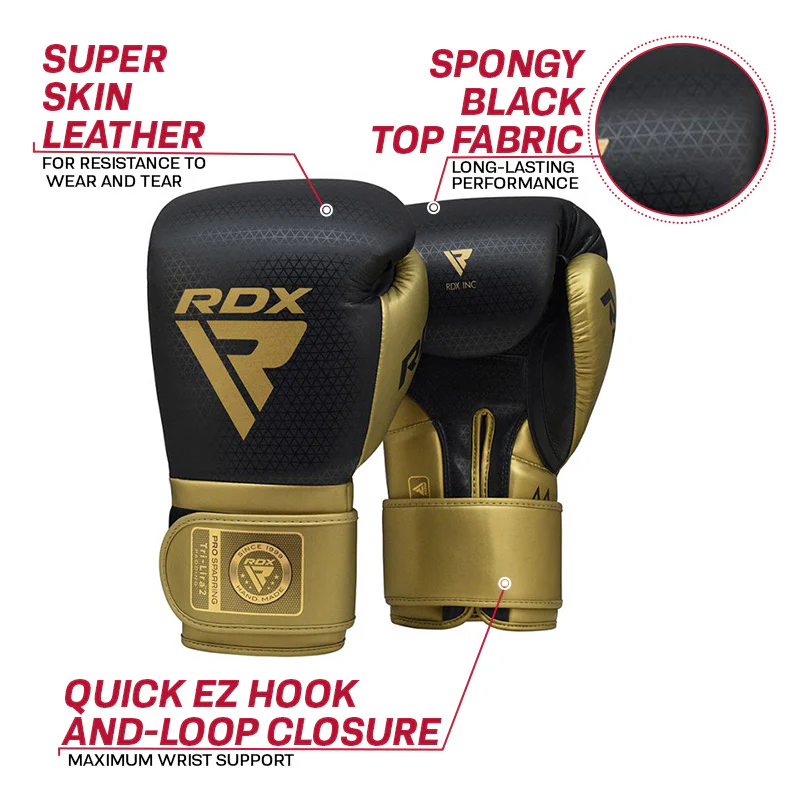 RDX L2 Mark Pro Sparring Boxing Gloves Hook and loop Black / Golden - Image 4