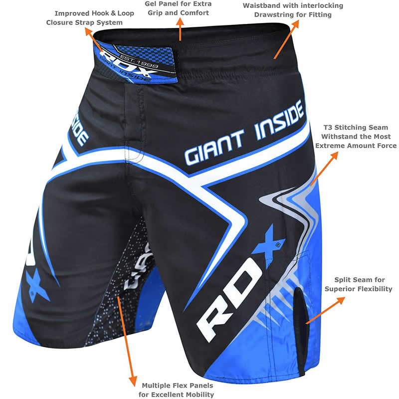 RDX R7 MMA Fight Shorts Black/Blue - Image 4
