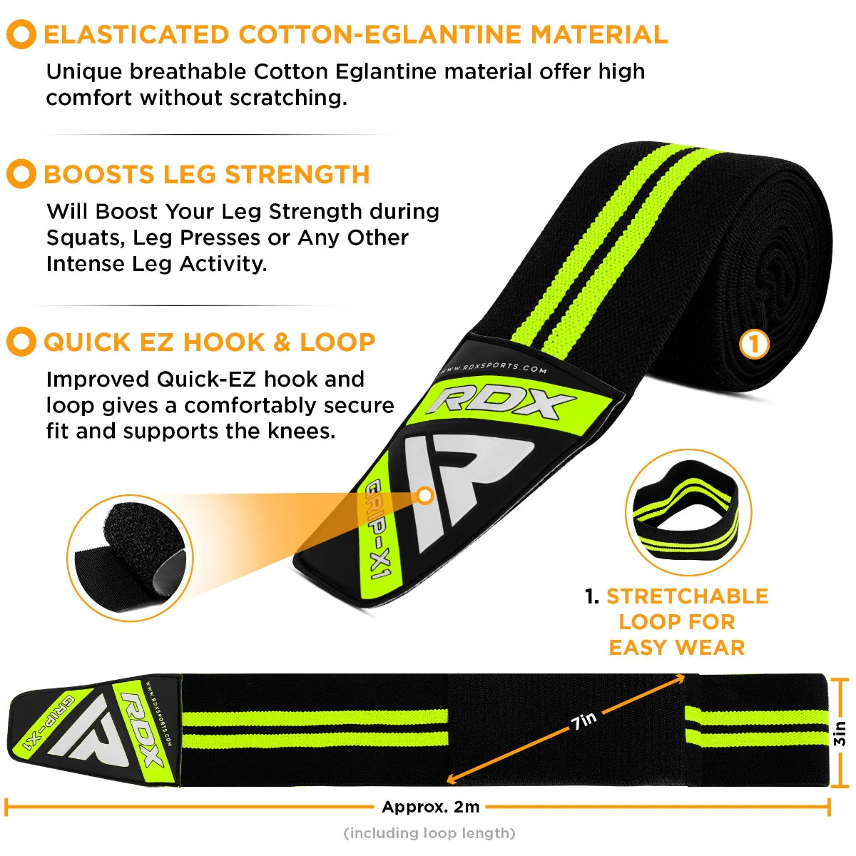 RDX K3G Elasticated Green Knee Wraps OEKO-TEX® Standard 100 certified - Image 6