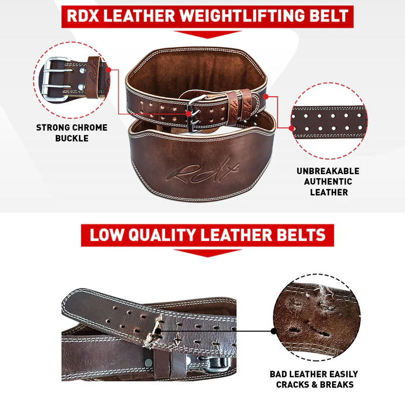 RDX 6 Inch Leather Brown Weightlifting Belt - Image 4
