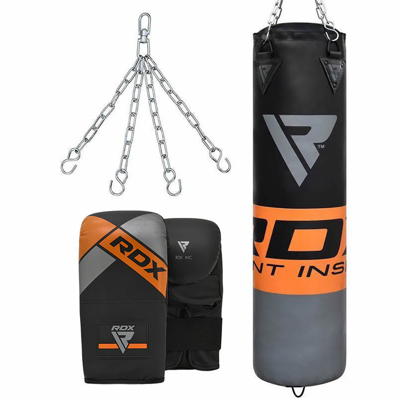 RDX F12 4ft / 5ft 3-in-1 Punch Bag & Mitts Black / Orange / Gray / White Set - Image 17