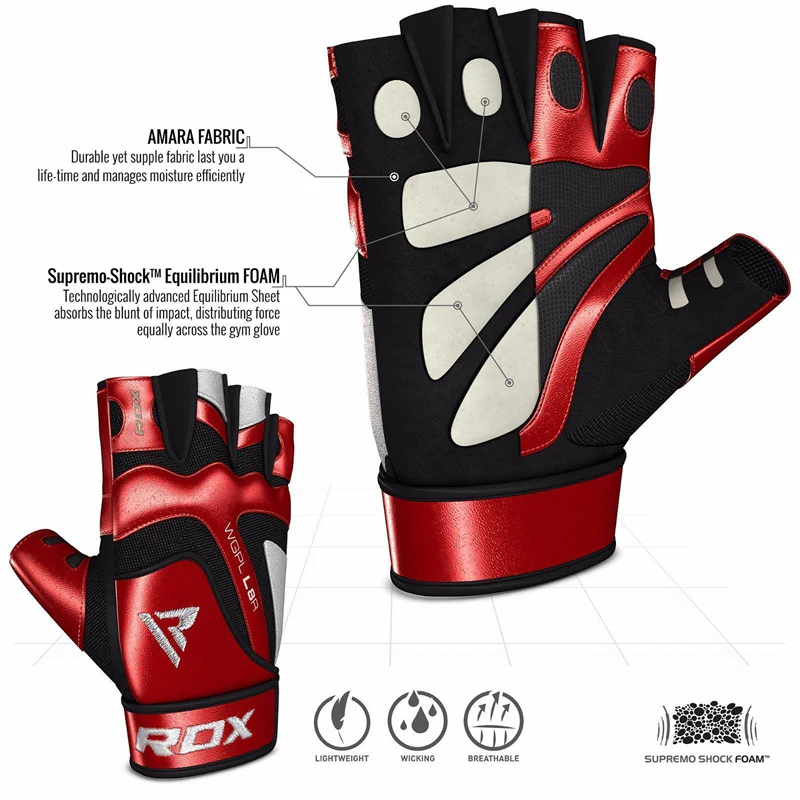 RDX L8 Leather Gym Gloves with Wrist Support - Image 2