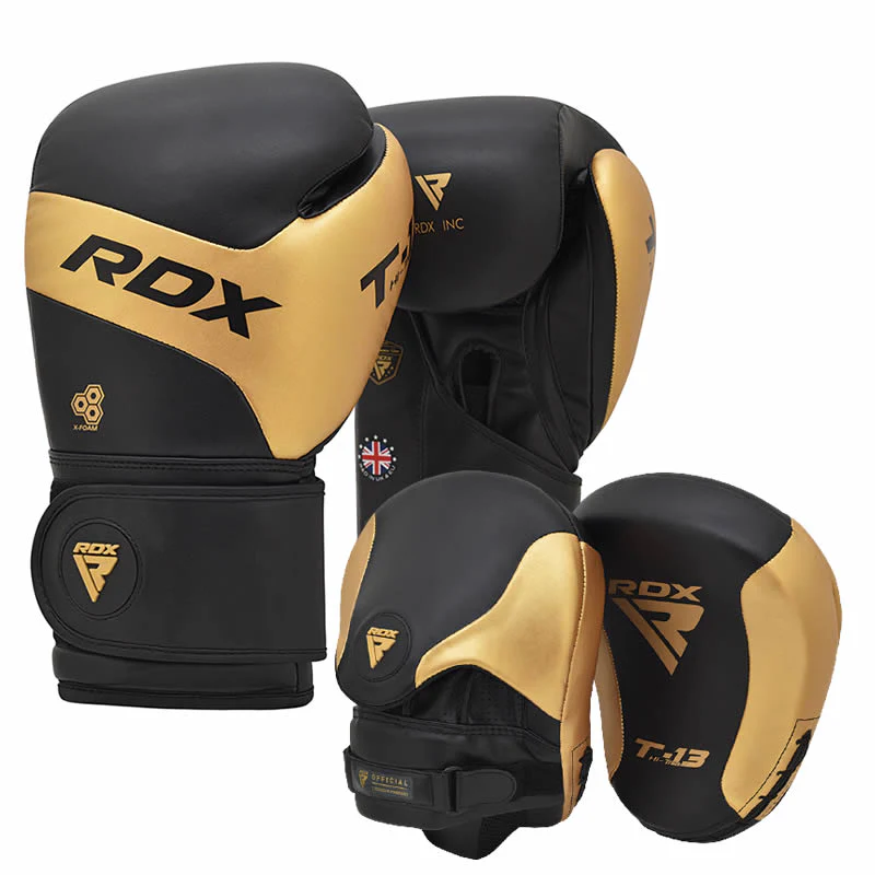 RDX T13 Boxing Gloves & Focus Pads Golden / Black - Image 18