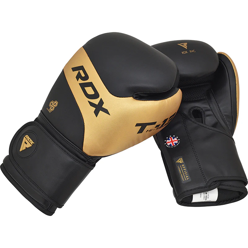 RDX T13 Boxing Gloves & Focus Pads Golden / Black - Image 6