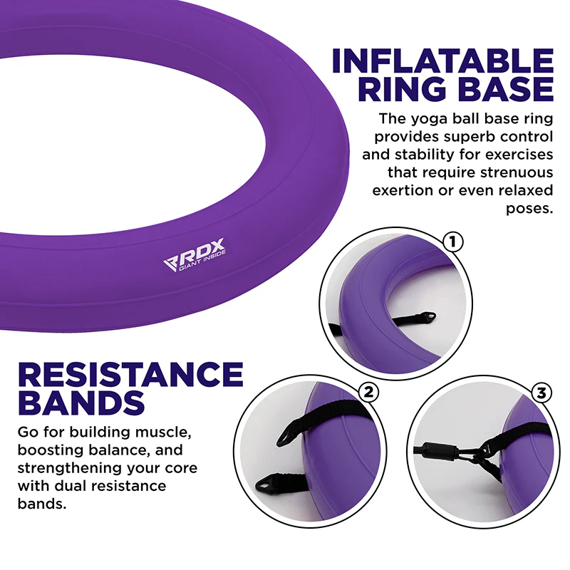 RDX B2 Inflatable Yoga Ball with Anti-Slip Base, Resistance Tubes & Air Pump - Image 11