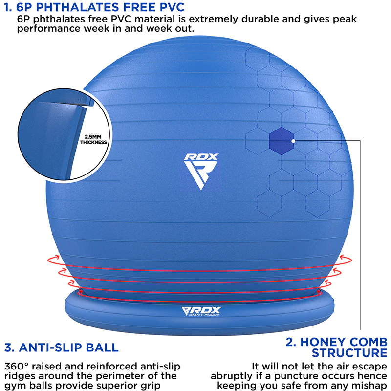 RDX B2 Inflatable Yoga Ball with Anti-Slip Base, Resistance Tubes & Air Pump - Image 12
