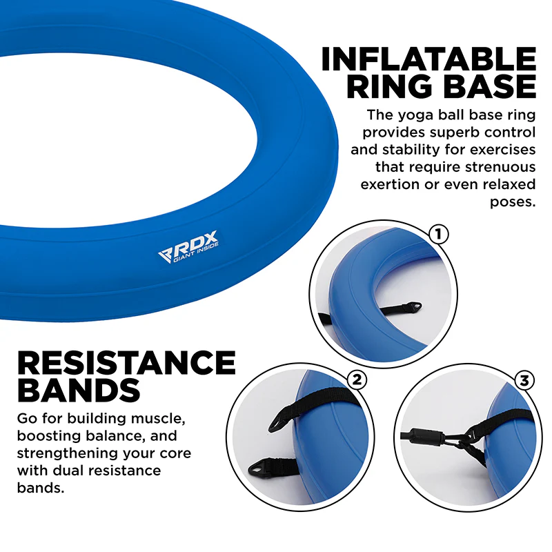RDX B2 Inflatable Yoga Ball with Anti-Slip Base, Resistance Tubes & Air Pump - Image 16