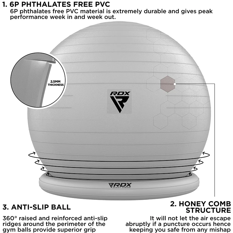 RDX B2 Inflatable Yoga Ball with Anti-Slip Base, Resistance Tubes & Air Pump - Image 17