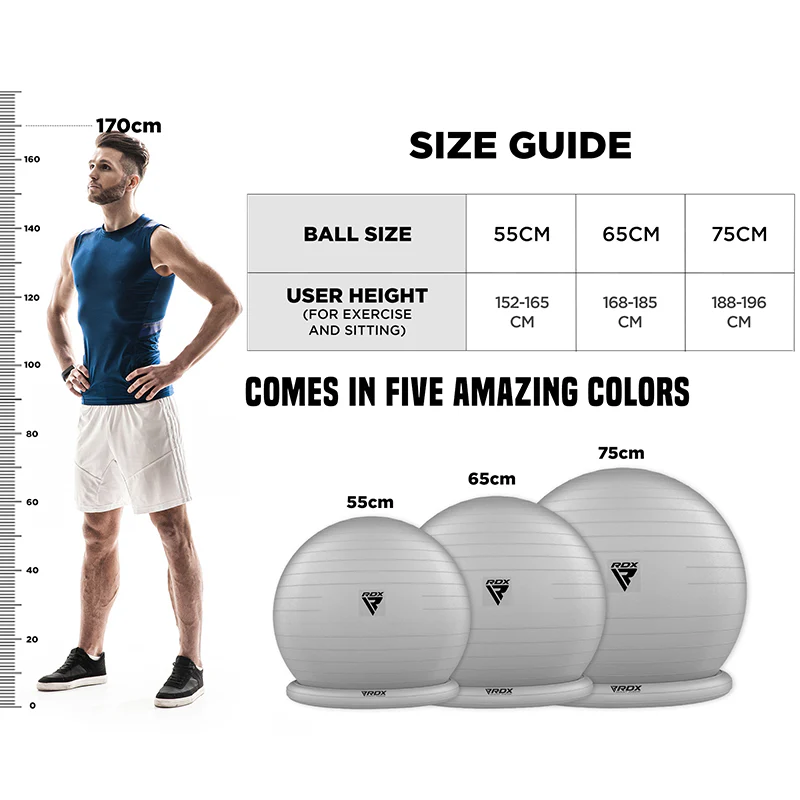 RDX B2 Inflatable Yoga Ball with Anti-Slip Base, Resistance Tubes & Air Pump - Image 18