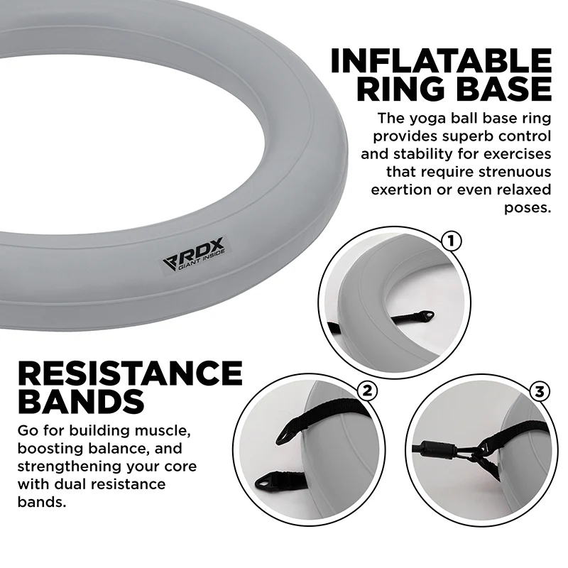 RDX B2 Inflatable Yoga Ball with Anti-Slip Base, Resistance Tubes & Air Pump - Image 20
