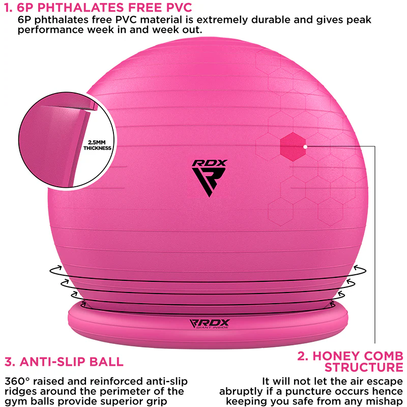 RDX B2 Inflatable Yoga Ball with Anti-Slip Base, Resistance Tubes & Air Pump - Image 21