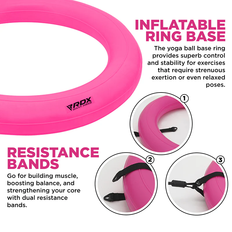 RDX B2 Inflatable Yoga Ball with Anti-Slip Base, Resistance Tubes & Air Pump - Image 24
