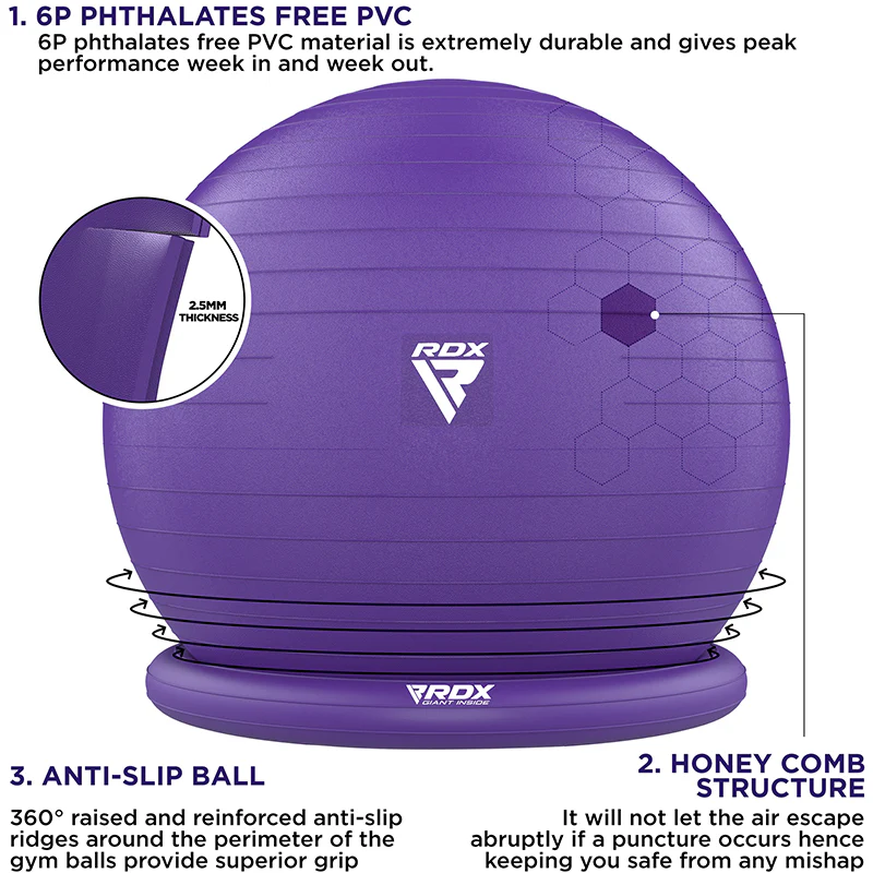 RDX B2 Inflatable Yoga Ball with Anti-Slip Base, Resistance Tubes & Air Pump - Image 25