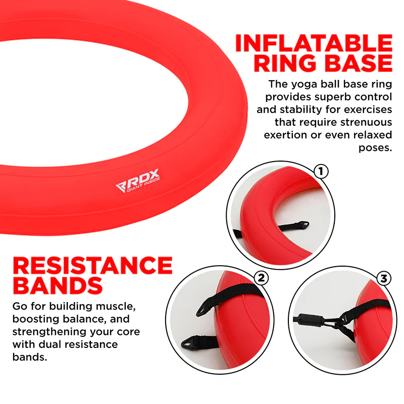 RDX B2 Inflatable Yoga Ball with Anti-Slip Base, Resistance Tubes & Air Pump - Image 4